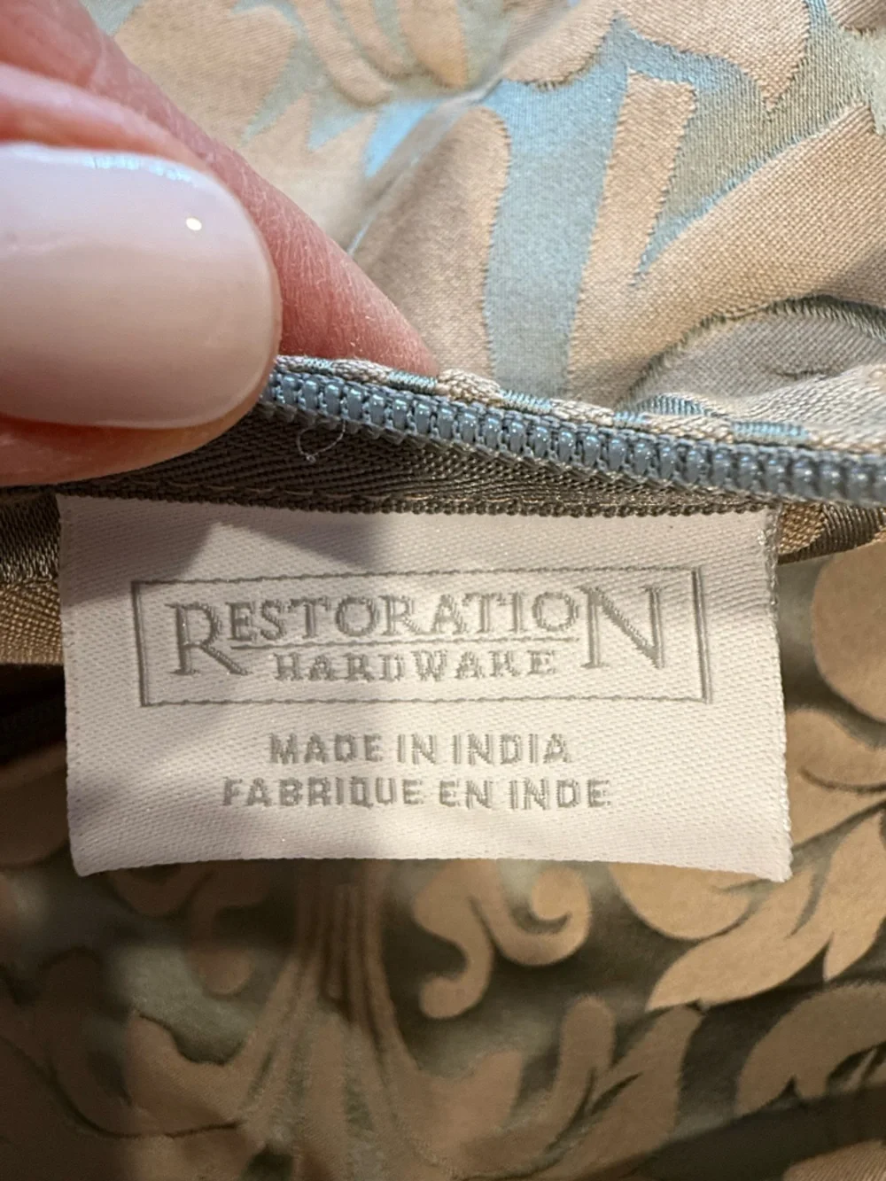Restoration Hardware gray-blue and Taupe Damask Jacquard Pillow Cover